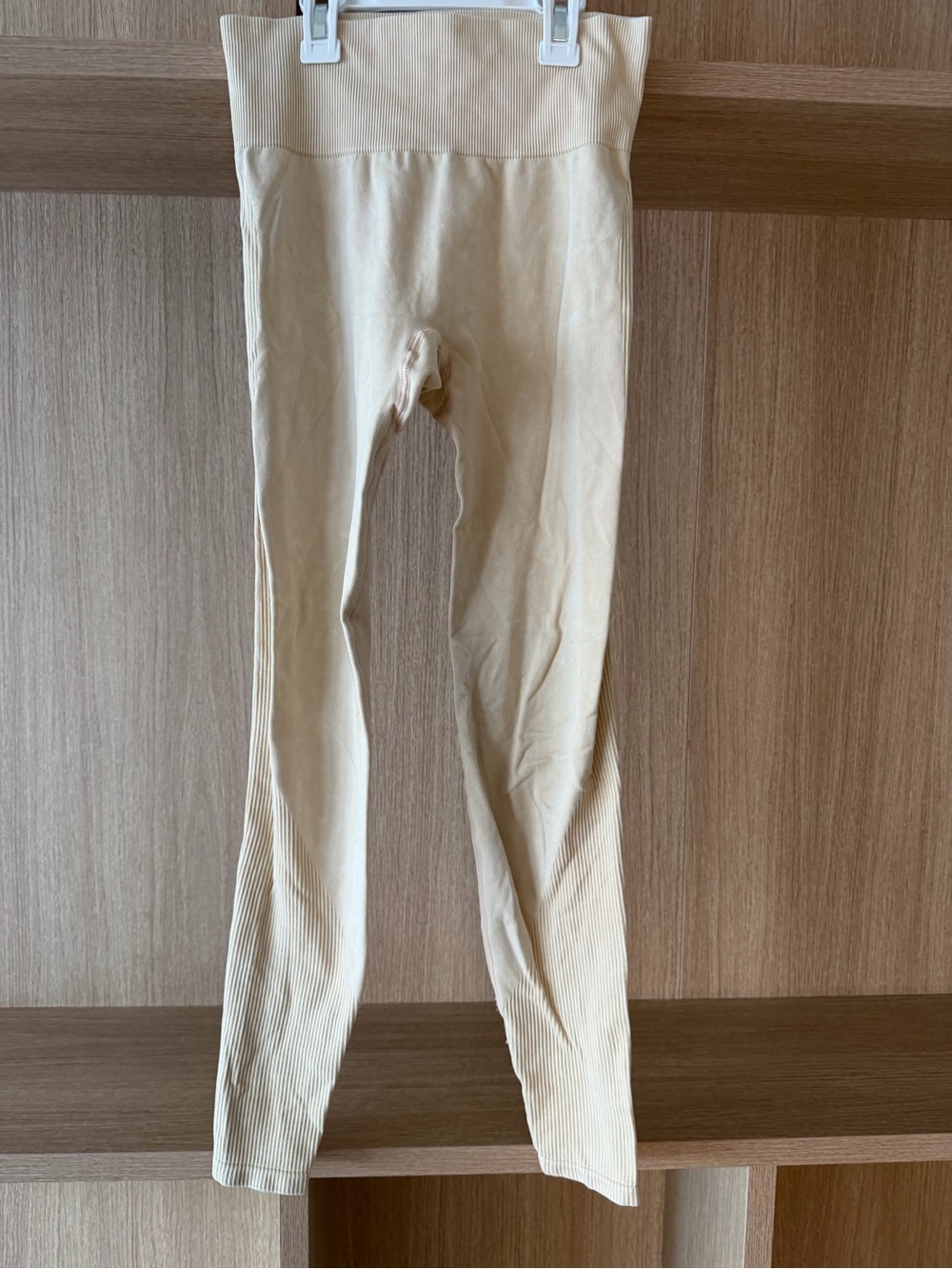 Woman Pink Ribbed Knit Pants in Beige